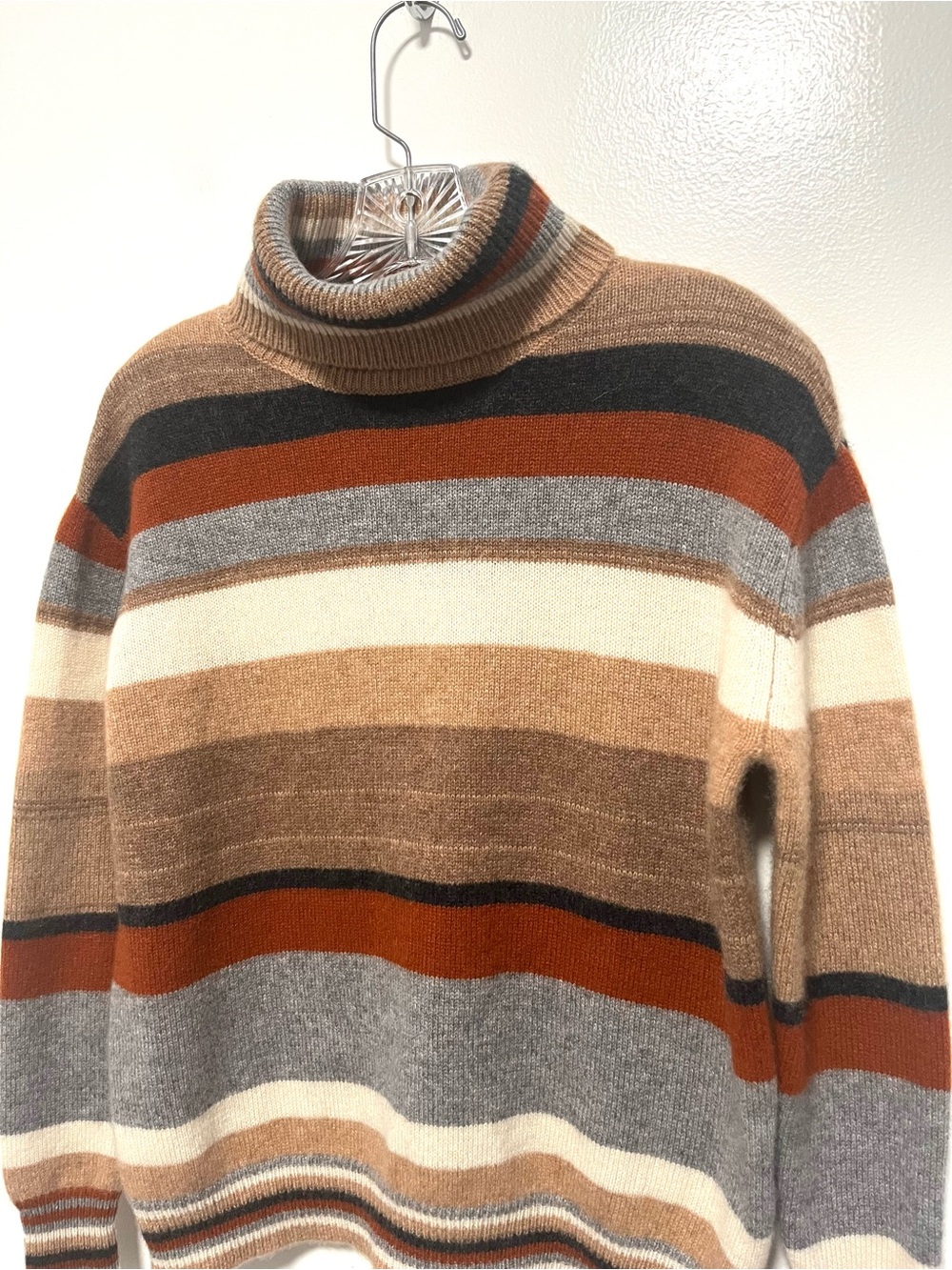 The Cashmere Project 100% Cashmere Stripe Turtleneck Sweater Hippie Boho Retro S - Picture 2 of 7